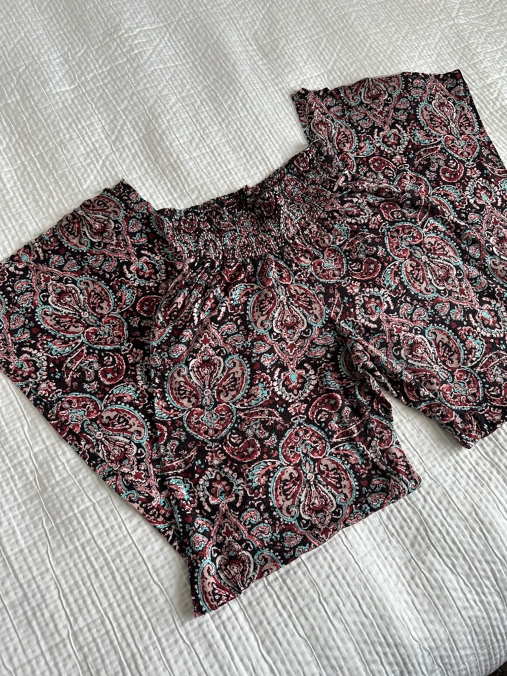 Boho Paisley Print Pull-On Wide Leg Pants with Pockets